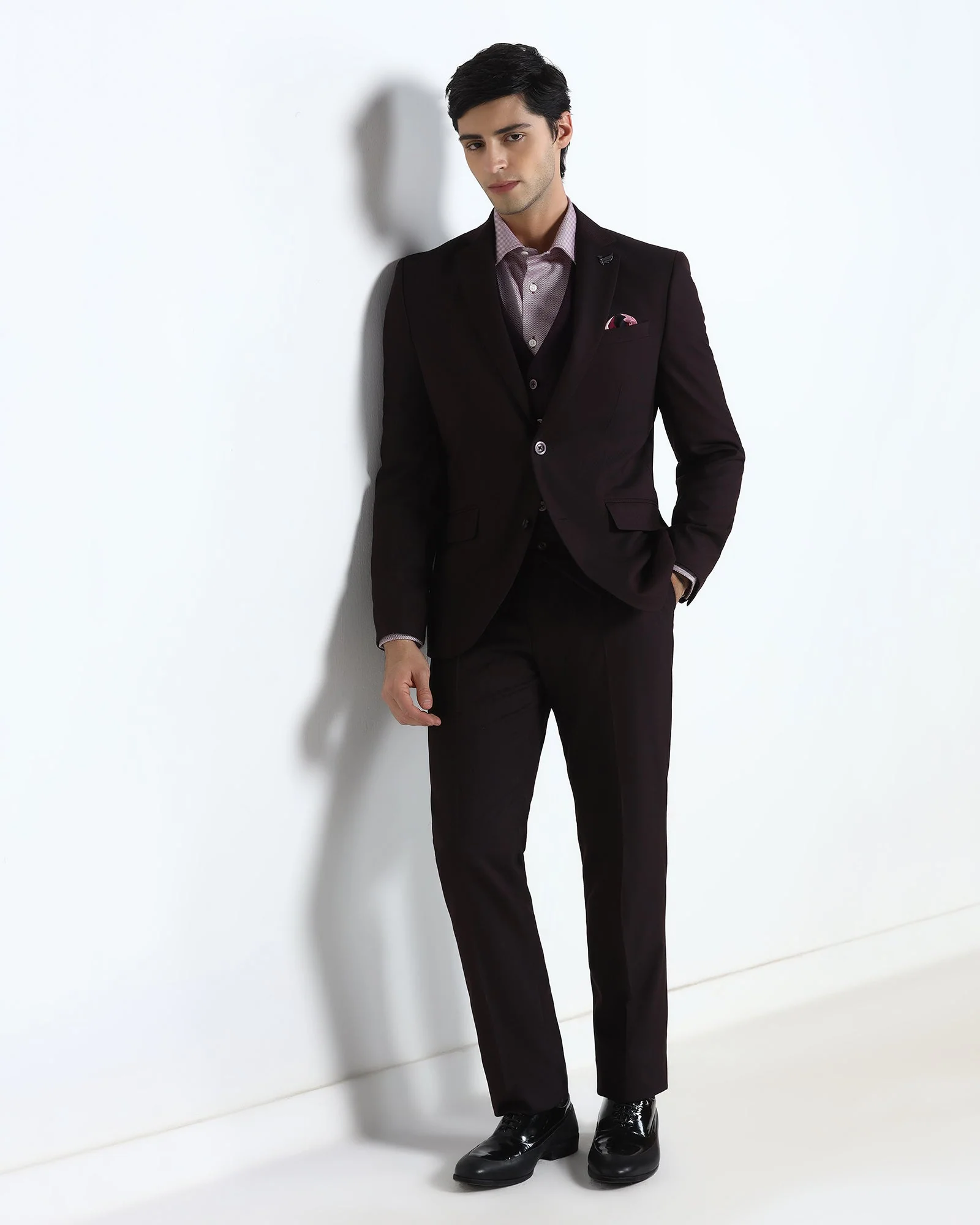 Wine Three Piece Textured Suit - Terrazo - Image 10
