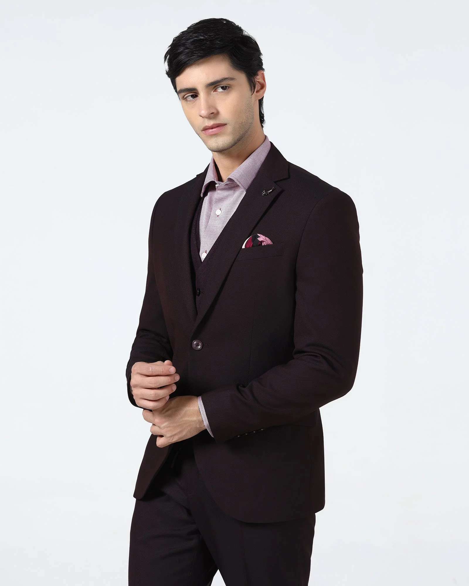 Wine Three Piece Textured Suit - Terrazo - Image 5