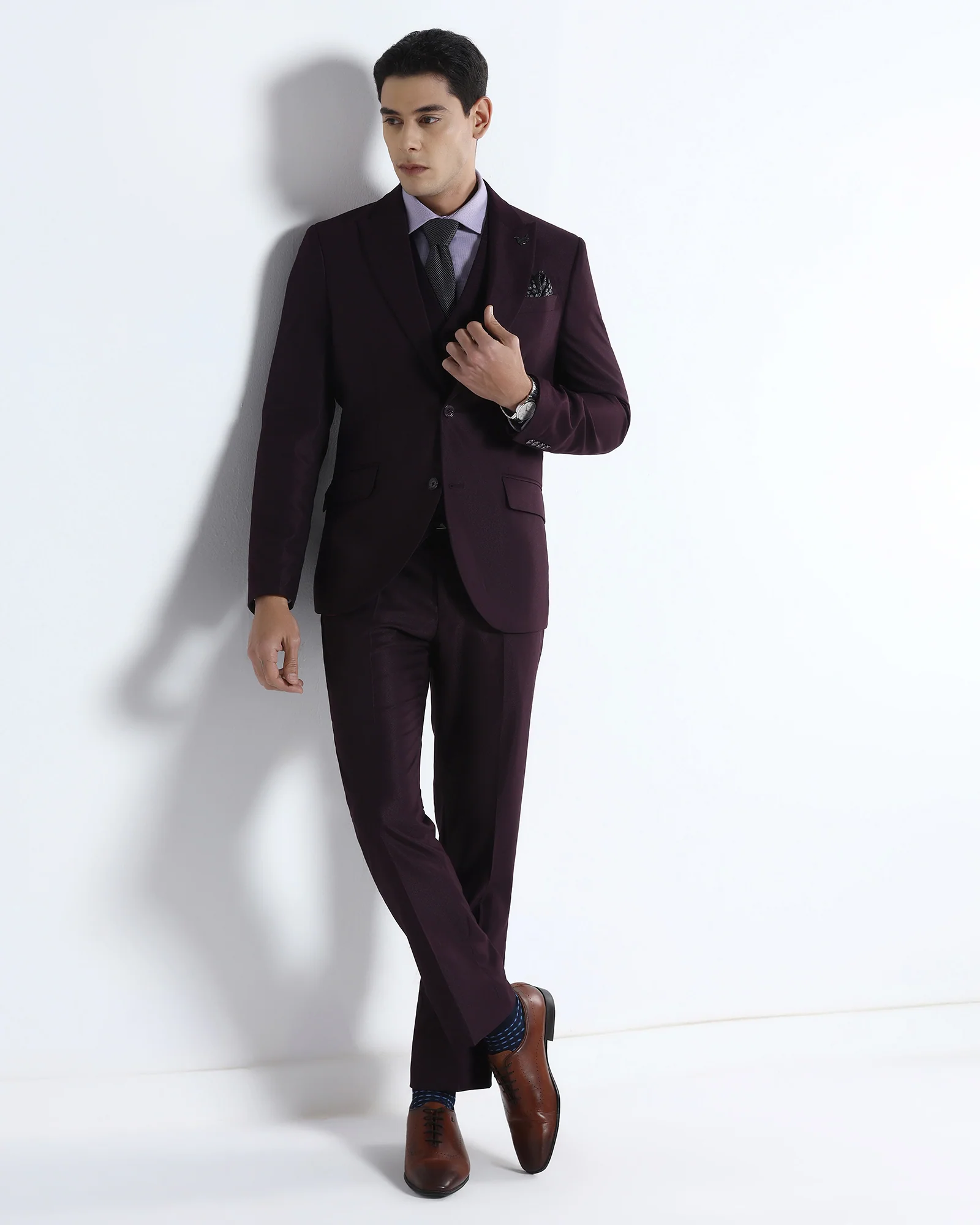 Wine Three Piece Textured Suit - Venmo - Image 8