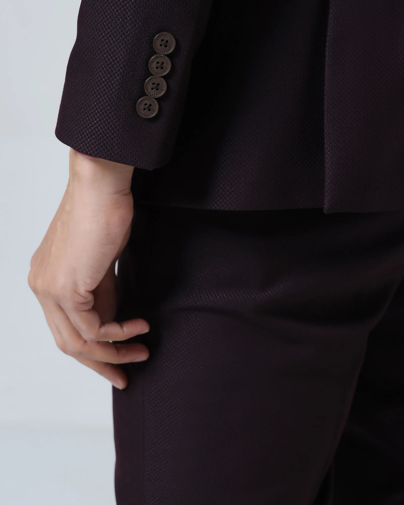 Wine Three Piece Textured Suit - Zeny - Image 7